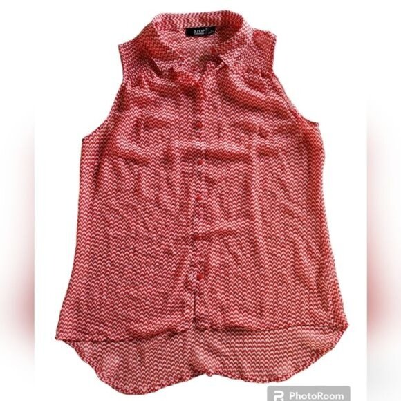 Sleeveless Shirt ANA Sheer Chevron Stripe Button Up Red Women's WOMAN'S Small - Picture 7 of 8